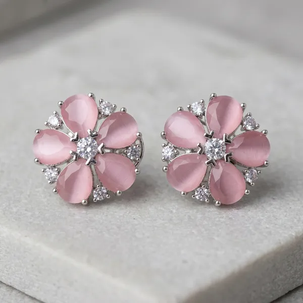 Pink_Copper_Alloy_Meena_Stone_Flower_Stud_Earrings_For_Women