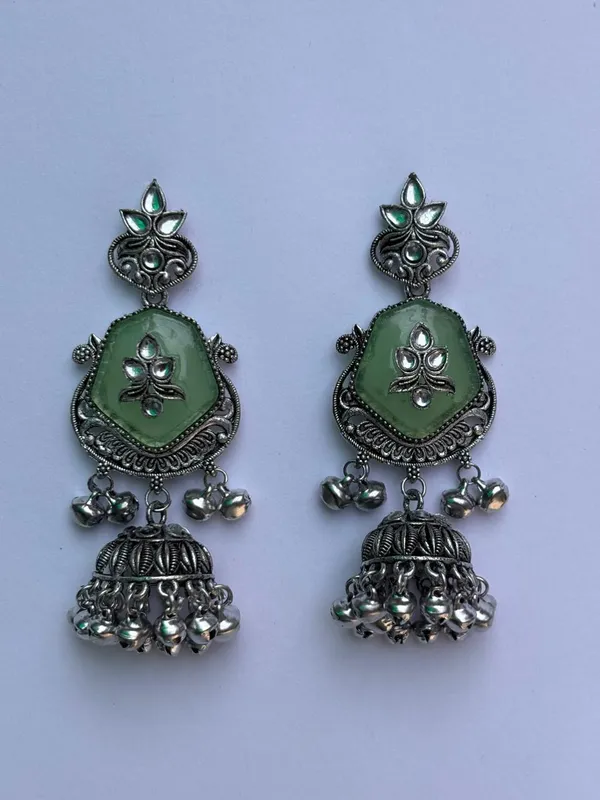 Green_&_Silver_Oxidised_Brass_Mona_Lisa_Stone_Jhumka_Earrings_For_Women