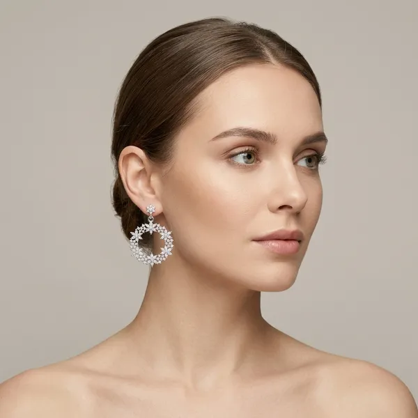 Silver_Copper_Alloy_American_Diamond_Floral_Hoop_Earrings_For_Women