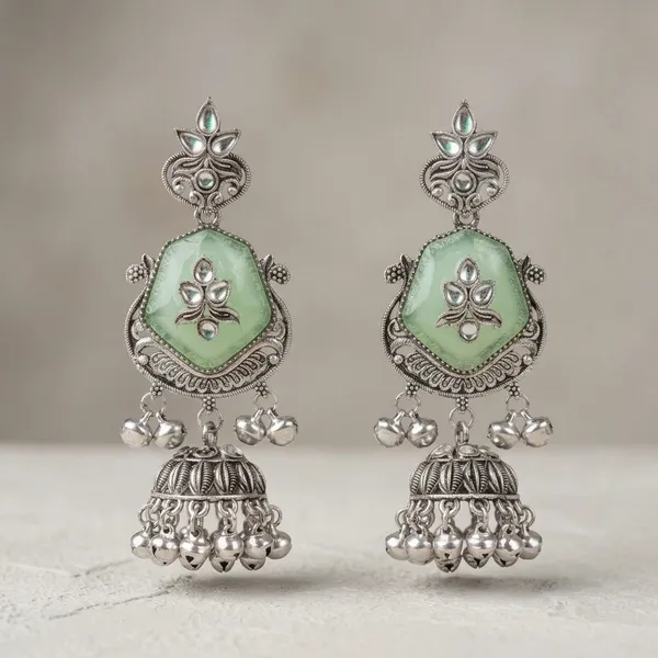 Green_&_Silver_Oxidised_Brass_Mona_Lisa_Stone_Jhumka_Earrings_For_Women