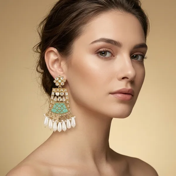 Green_&_Silver_Meenakari_Kundan_Pearl_Earrings_For_Women