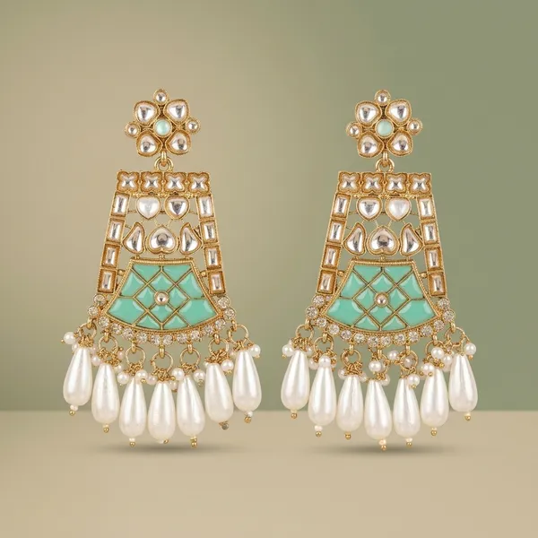 Green_&_Silver_Meenakari_Kundan_Pearl_Earrings_For_Women