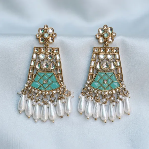 Green_&_Silver_Meenakari_Kundan_Pearl_Earrings_For_Women
