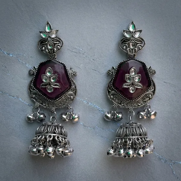 Wine_Oxidised_Brass_Stone_Jhumka_Earrings_For_Women