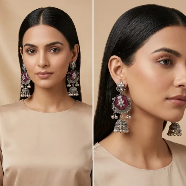 Wine_Oxidised_Brass_Stone_Jhumka_Earrings_For_Women