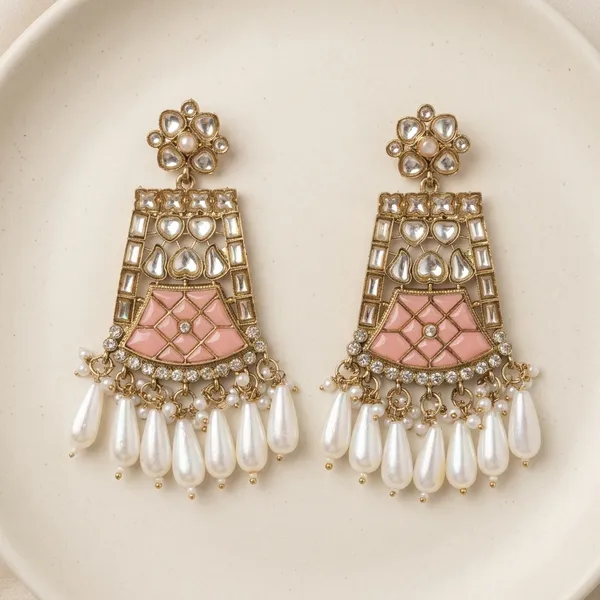 Pink_&_Silver_Meenakari_Polki_Pearl_Drop_Jhumka_Earrings_For_Women