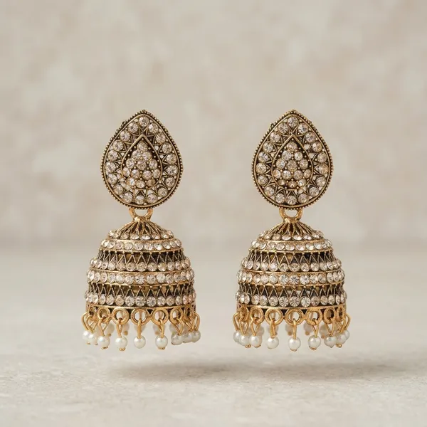 Golden_Alloy_Antique_Finish_Pearl_Drop_Jhumka_Earrings_For_Women