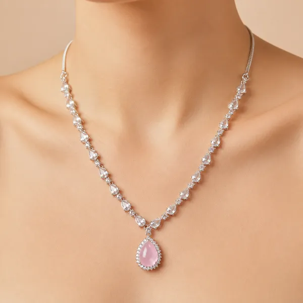 Pink_&_Silver_American_Diamond_Necklace_Set_For_Women