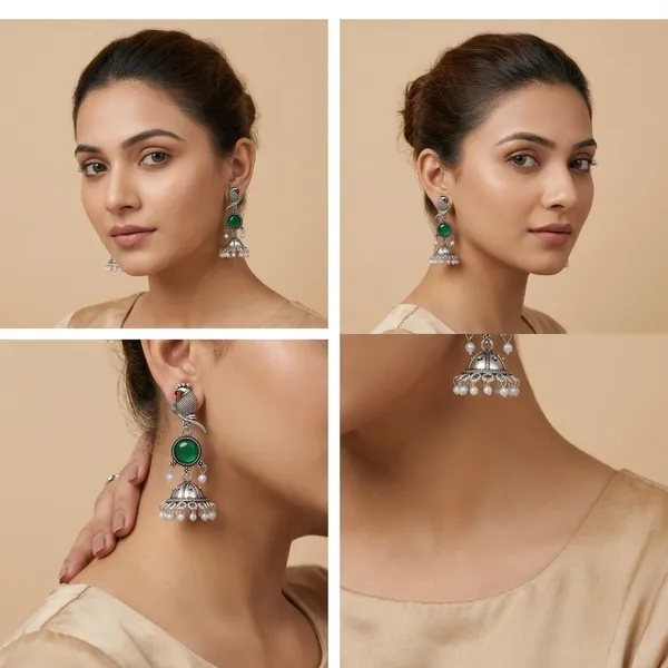 Green_&_Silver_Oxidised_Brass_Peacock_Jhumka_Earrings_For_Women