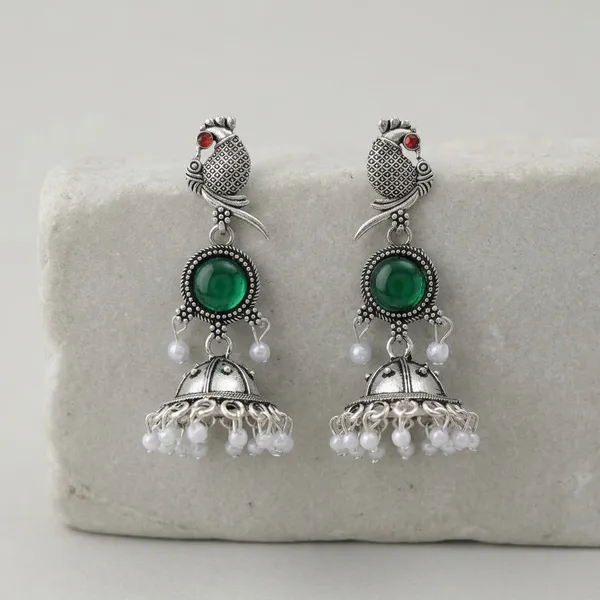 Green_&_Silver_Oxidised_Brass_Peacock_Jhumka_Earrings_For_Women