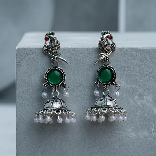 Green_&_Silver_Oxidised_Brass_Peacock_Jhumka_Earrings_For_Women