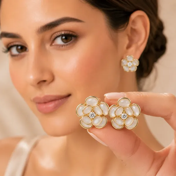 White_and_Golden_Stud_Earings