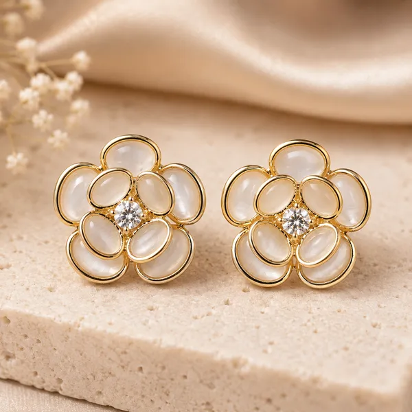 White_and_Golden_Stud_Earings