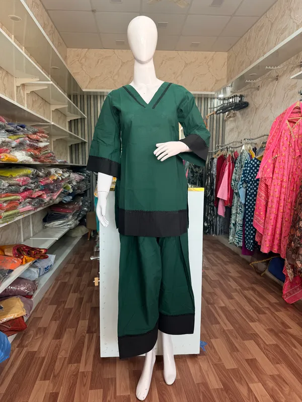 Teal_Green_And_Black_Elegant_Design_Farsi_Salwar_Short_Kurti_For_Women