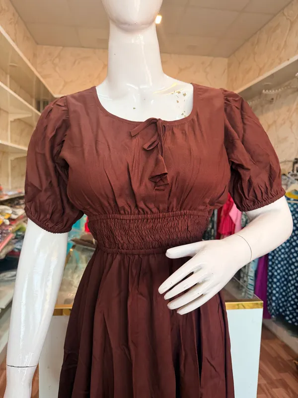 Brown_Elegant_Design_Long_With_Smoking_Design_Dress_For_Women