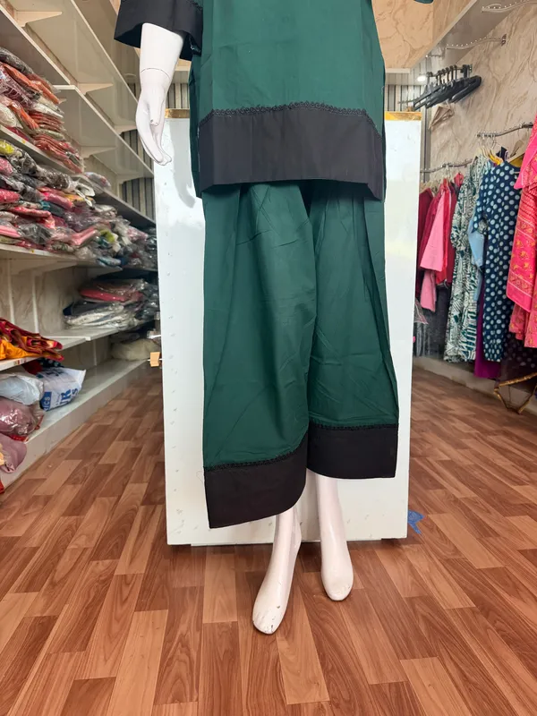 Teal_Green_And_Black_Elegant_Design_Farsi_Salwar_Short_Kurti_For_Women