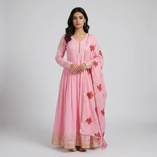 Pink_Elegant_Design_Anarkali_Pant_Kurti_3_Pcs_Set_For_Women