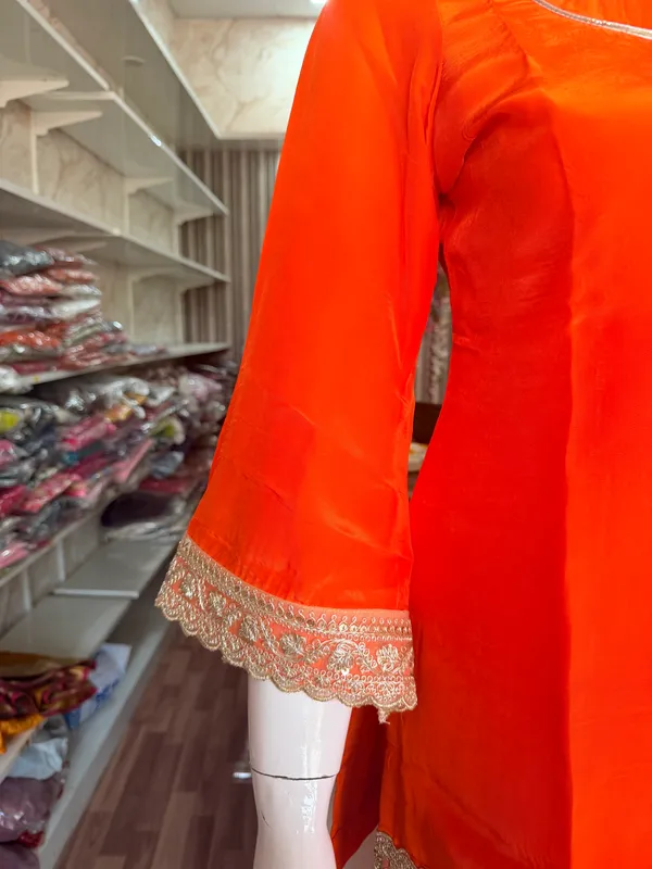 Orange_Elegant_Design_Farsi_Salwar_Short_Kurti_Dupatta_3_Pcs_Set_For_Women