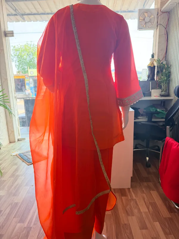 Orange_Elegant_Design_Farsi_Salwar_Short_Kurti_Dupatta_3_Pcs_Set_For_Women