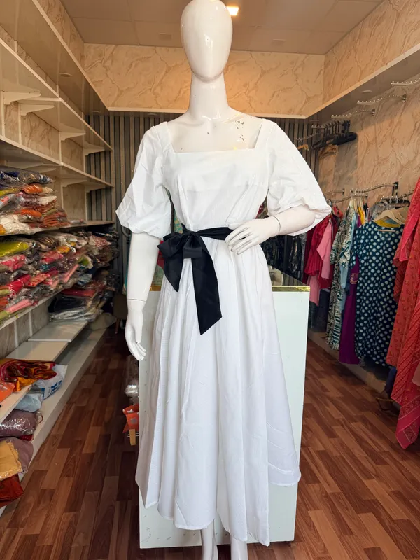 White_And_Black_Elegant_Design_Long_Sleeve_Belted_Midi_Dress_For_Women_For_Women