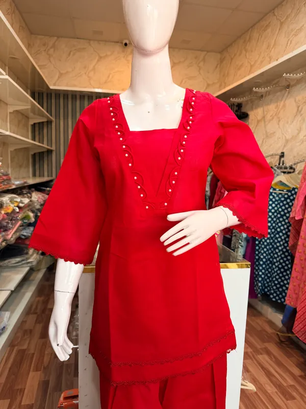 Red_Elegant_Design_Farsi_Salwar_Short_Kurti_For_Women