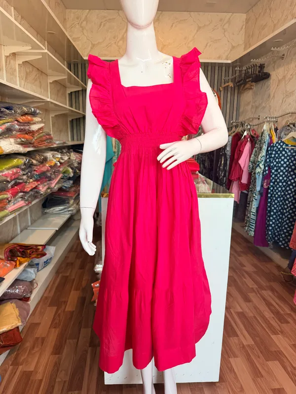 Rani_Pink_Elegant_Design_Ruffle_Sleeve_Dress_For_Women