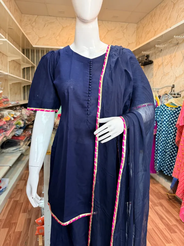 Navy_Blue_Elegant_Design_Farsi_Salwar_Kurti_Dupatta_3_Pcs_Set_For_Women