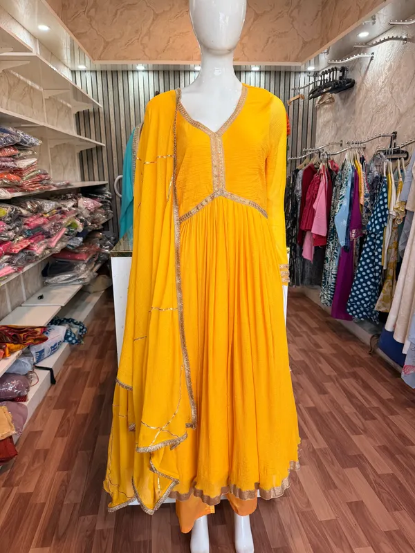 Yellow_Elegant_Design_Anarkali_Suit_3_Pcs_Set_For_Women