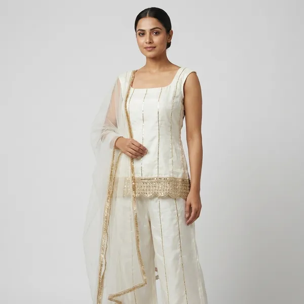 Cream_Elegant_Design_3_Pcs_Set_Sharara_Short_Kurti_For_Women