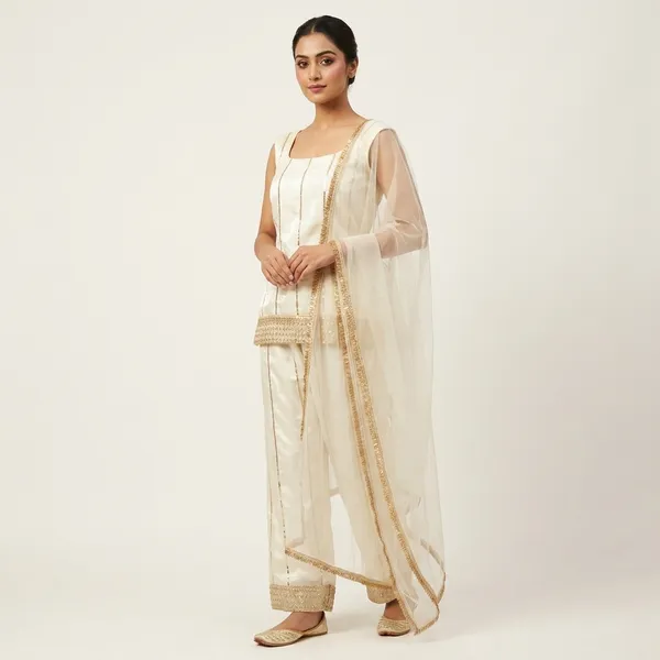 Cream_Elegant_Design_3_Pcs_Set_Sharara_Short_Kurti_For_Women