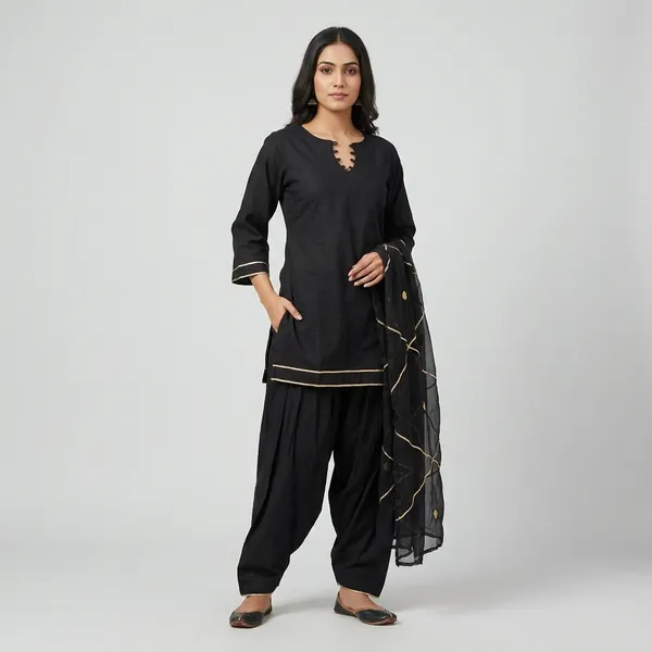 Black_Elegant_Design_Farsi_Salwar_Short_Kurti_Dupatta_3_Pcs_Set_For_Women