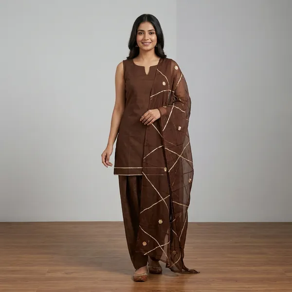 Brown_Elegant_Design_Farsi_Salwar_Suit_3_Pcs_Set_Dupatta_For_Women