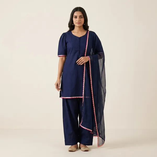 Navy_Blue_Elegant_Design_Farsi_Salwar_Kurti_Dupatta_3_Pcs_Set_For_Women