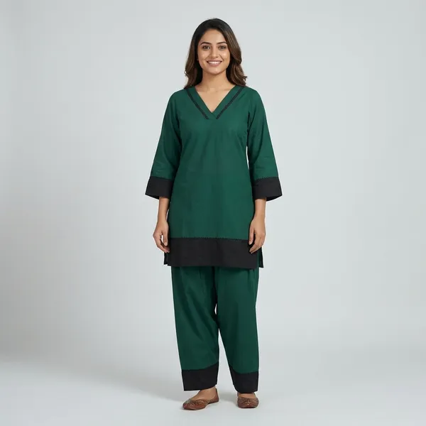 Teal_Green_And_Black_Elegant_Design_Farsi_Salwar_Short_Kurti_For_Women