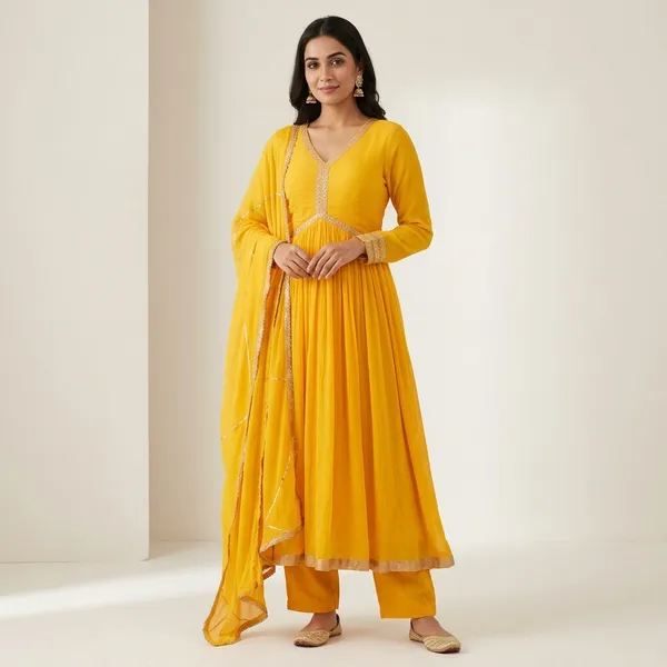 Yellow_Elegant_Design_Anarkali_Suit_3_Pcs_Set_For_Women