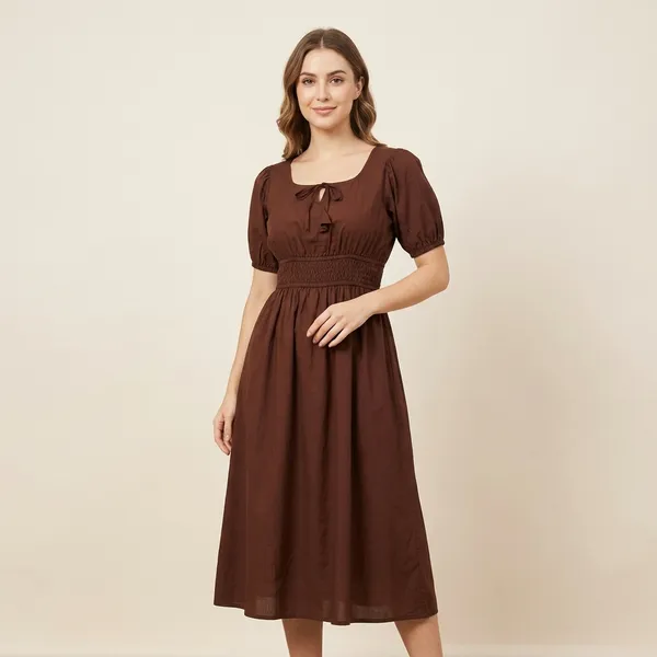 Brown_Elegant_Design_Long_With_Smoking_Design_Dress_For_Women