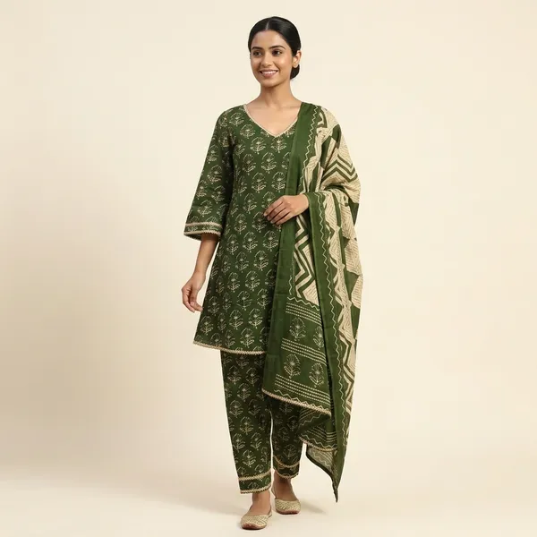 Green_Elegant_Design_Farsi_Pant_With_A_Line_Kurti_Dupatta_For_Women