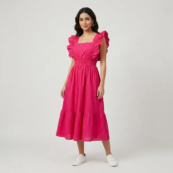 Rani_Pink_Elegant_Design_Ruffle_Sleeve_Dress_For_Women