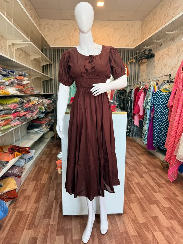Brown_Elegant_Design_Long_With_Smoking_Design_Dress_For_Women