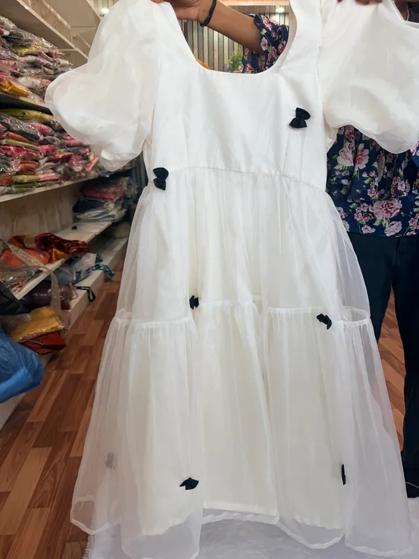 White_Elegant_Design_Pleated_Bow_Detail_Midi_Dress_For_Women_For_Women