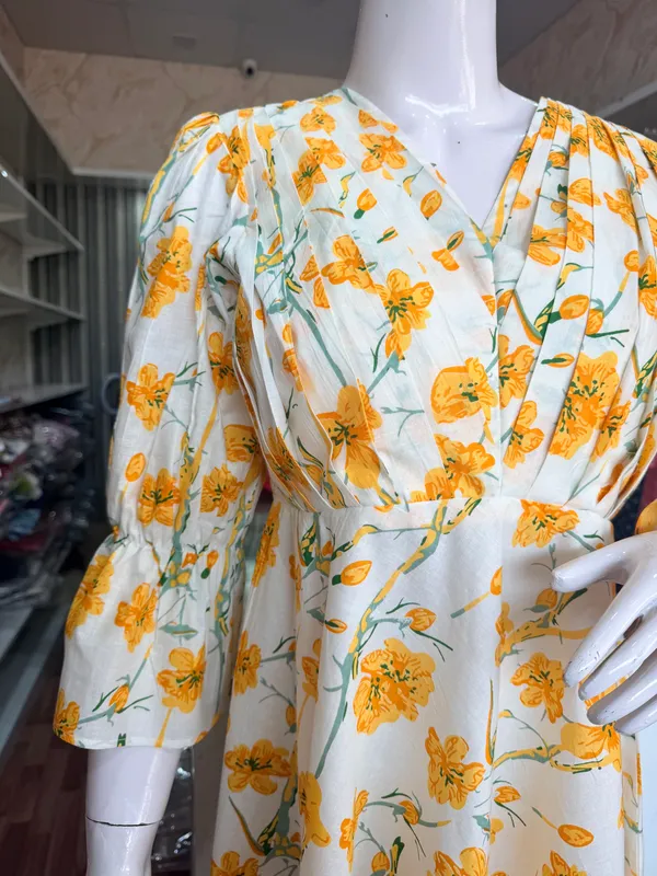 White_Elegant_Design_Floral_Print_Midi_Dress_For_Women