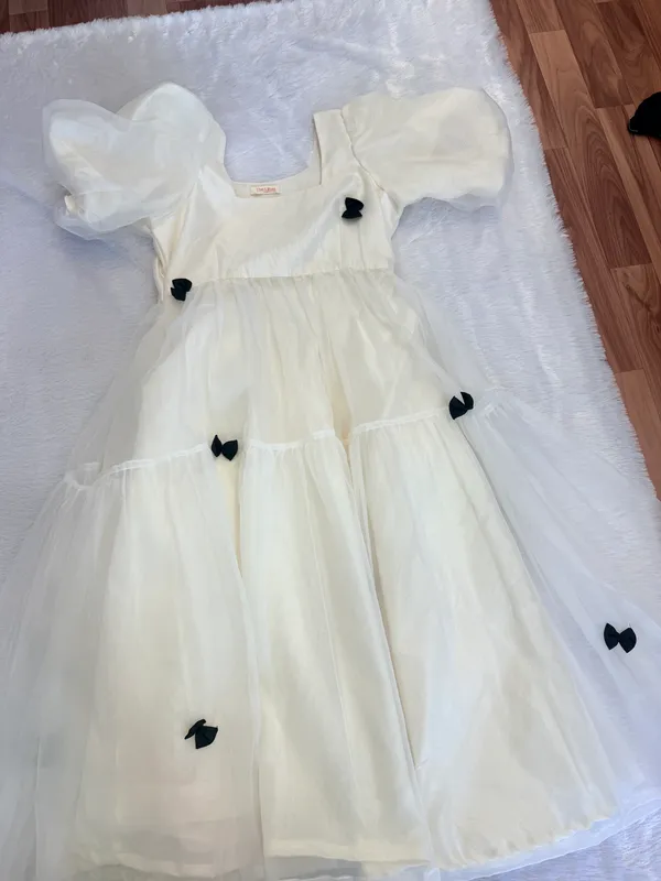 White_Elegant_Design_Pleated_Bow_Detail_Midi_Dress_For_Women_For_Women