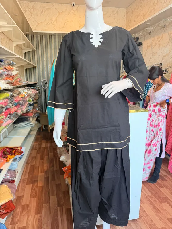 Black_Elegant_Design_Farsi_Salwar_Short_Kurti_Dupatta_3_Pcs_Set_For_Women