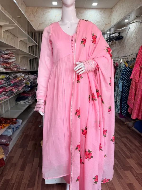 Pink_Elegant_Design_Anarkali_Pant_Kurti_3_Pcs_Set_For_Women