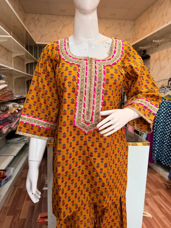 Mustard_Elegant_Design_Farsi_Salwar_Short_Kurti_With_Dupatta_3_Pcs_Set_For_Women