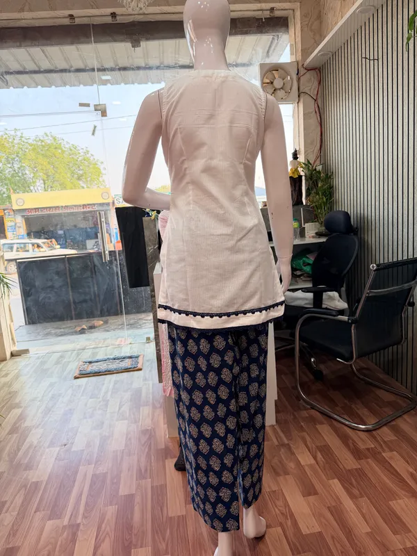 White_And_Navy_Blue_Elegant_Design_Farsi_Salwar_Short_Kurti_2_Piece_For_Women