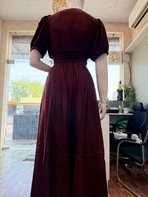 Brown_Elegant_Design_Long_With_Smoking_Design_Dress_For_Women