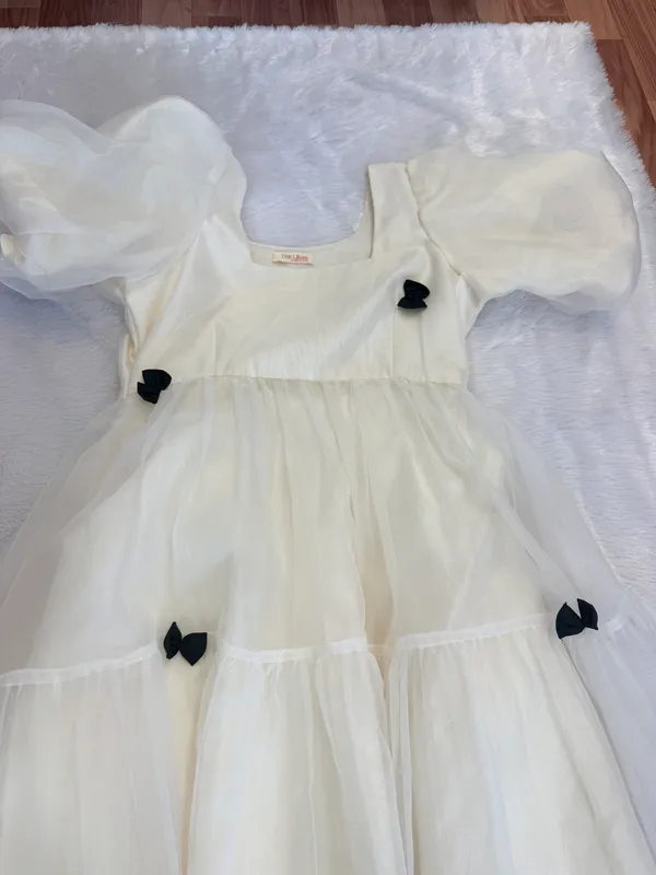 White_Elegant_Design_Pleated_Bow_Detail_Midi_Dress_For_Women_For_Women