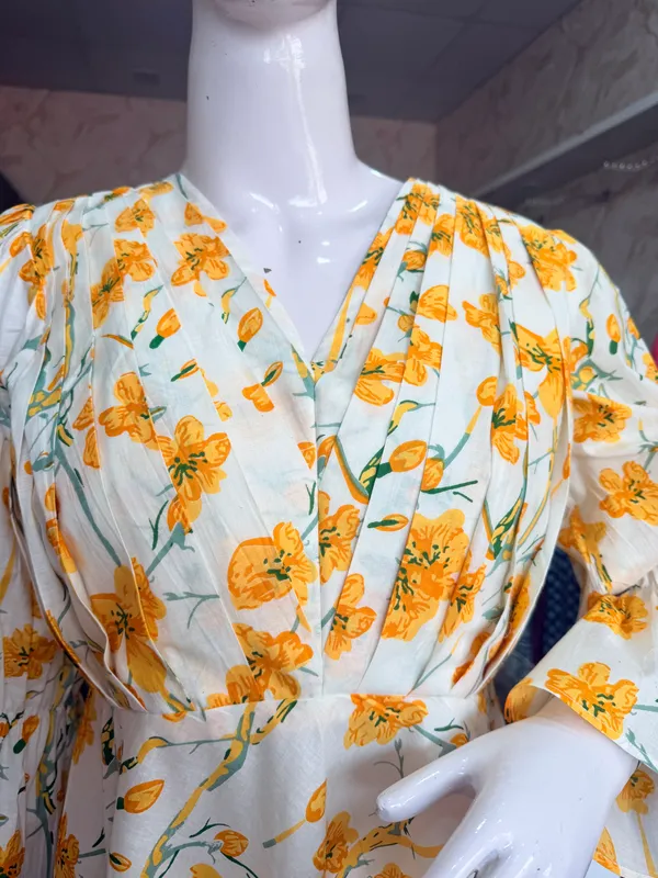 White_Elegant_Design_Floral_Print_Midi_Dress_For_Women