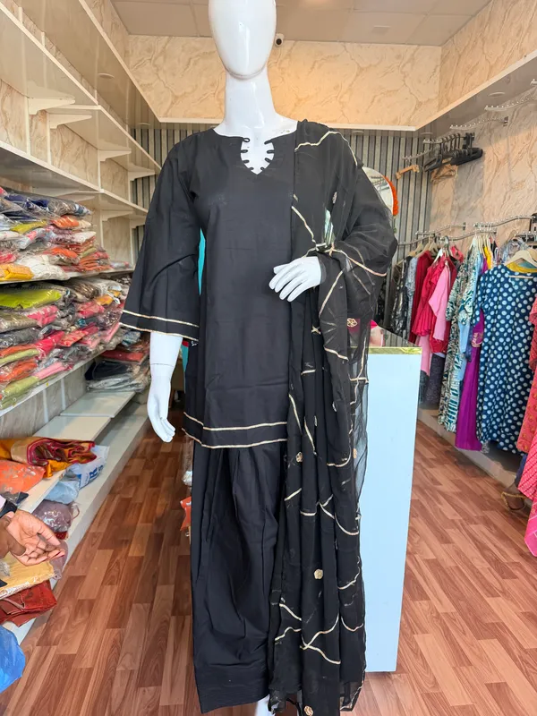 Black_Elegant_Design_Farsi_Salwar_Short_Kurti_Dupatta_3_Pcs_Set_For_Women